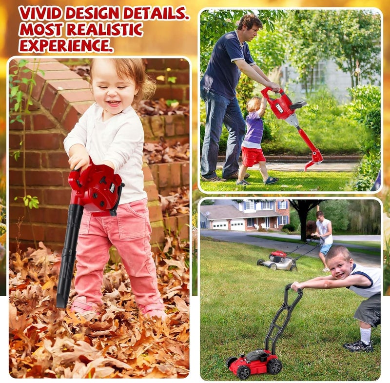 Arrowbash 3 Pcs Toy Gardening Tool Set for Kids Toy Leaf Blower Weed Trimmer Push Lawn Mower Pretend Play Set with Lights and Sounds Christmas Birthday Gifts for Boys Girls - Image 3